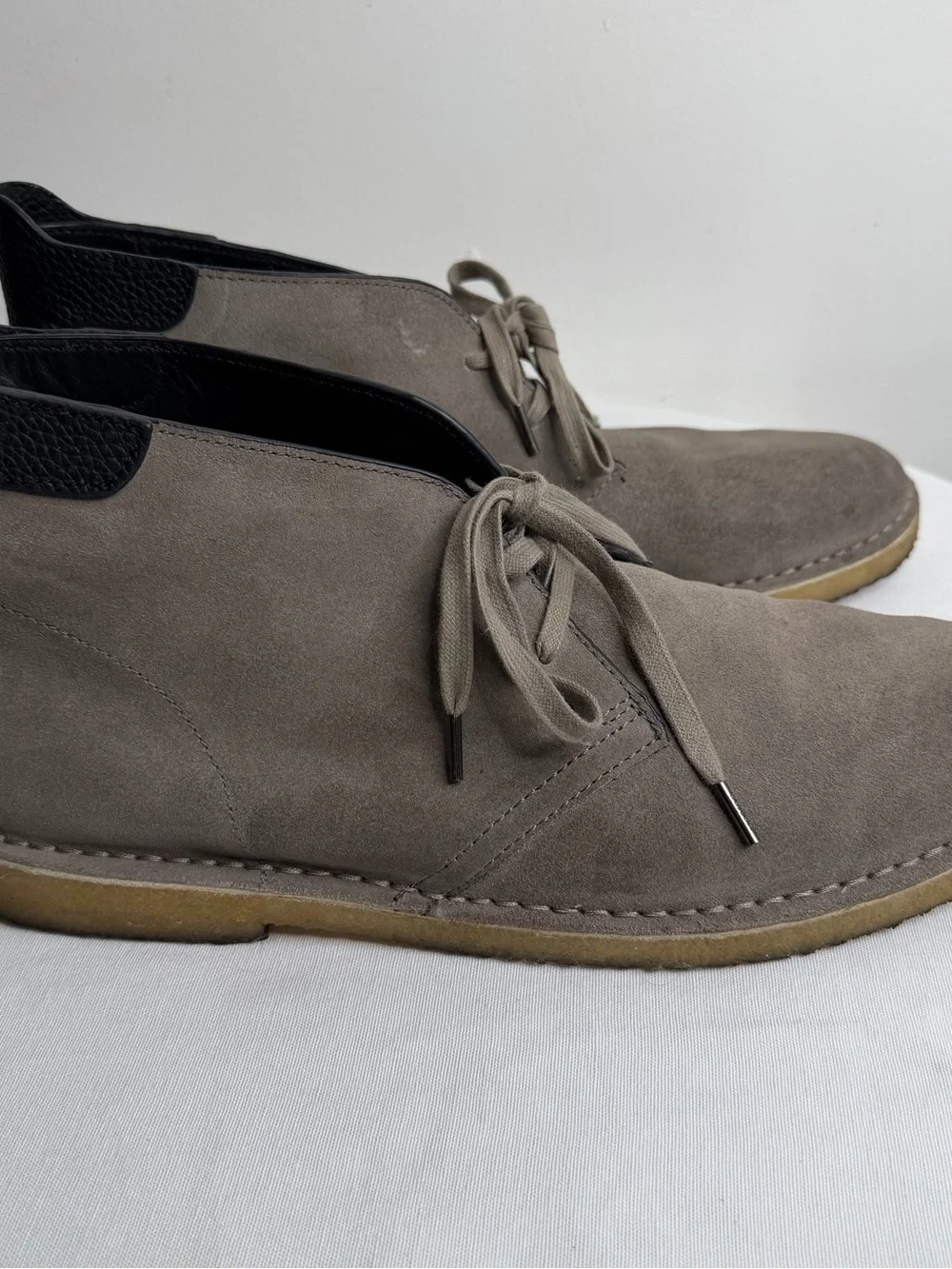 Coach Taupe Suede Chukka Boots with Black Heel Detail